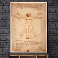 The Vitruvian Man โดย Leonardo Da Vinci วาดภาพศิลปะภาพวาดพิมพ์บนผ้าใบโปสเตอร์และภาพพิมพ์ที่มีชื่อเสียงภาพศิลปะตกแต่งบ้าน