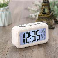 Silent Digital Alarm Clock with Time Temperature Display Night Light(White)