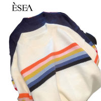 Esea เสื้อกันหนาว ผ้าถัก ลายหน้ายิ้ม สีรุ้ง เรียบง่าย สไตล์วินเทจ เหมาะกับฤดูใบไม้ร่วง และฤดูหนาว สําหรับผู้ชาย