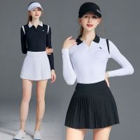 SG Women Long-sleeved Sunscreen Golf Shirts Ice Silk Tops Anti-light Pleated Skirt Sets V-neck T-shirts Lady Sports Skorts