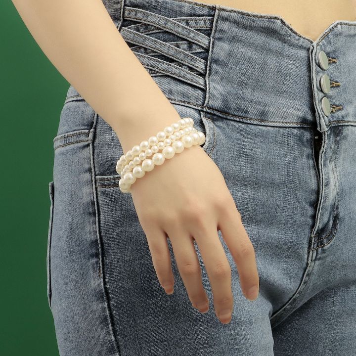 cod-european-and-cross-border-fashion-white-pearl-female-bracelet-simple-three-piece-set-personality-popular