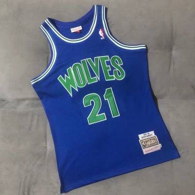 Top-quality Authentic Exquisite Embroidery Jersey Minnesota Timberwolves 21 Kevin Garnett Mitchell Ness 1997-98 Hardwood Classics Jersey - Blue