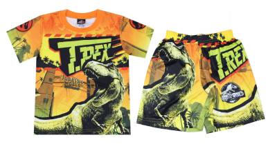 เสื้อผ้าเด็กลายการ์ตูนลิขสิทธิ์แท้เด็กผู้ชาย/ผู้หญิง เสื้อผ้าเด็กเล็ก ชุดเสื้อกางเกงผ้ามัน Jurassic World UJW217-10 BestShirt