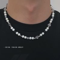 Hip hop Original Design Reflective Pearl Necklace Man Ice Cracked Stone Beaded Stainless Steel Men 39;s Necklace Aesthetic Jewelry