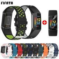 Silicone Watch Strap For Fitbit Charge 5 correa Smartwatch Colorful Wristband Bracelet Band+Screen Protector soft film Cover Wires  Leads Adapters