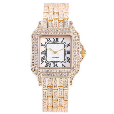 นาฬิกาควอตซ์โรมันนาฬิกาสายเหล็กหน้าปัดเพชรใสนาฬิกาแฟชั่นของผู้หญิงนาฬิกาผู้หญิงประดับเพชร