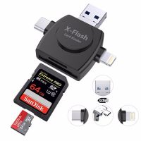 Kismo 4 In 1 Type-C/Lightning/ไมโคร USB/เครื่องอ่านการ์ดเครื่องอ่านการ์ดการ์ดรีดเดอร์ SD ขนาดเล็กสำหรับ IPad/ การ์ดกล้องเครื่องอ่านการ์ด OTG