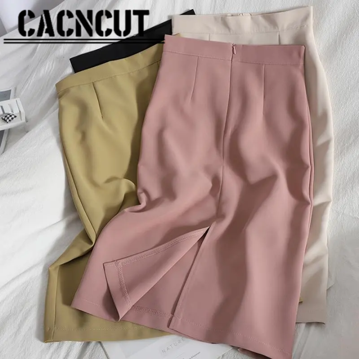 กระโปรง-cacncut-มีซับใน-สำหรับฤดูร้อน2023ขนาดเล็กใหม่กระโปรงสีชมพูกระโปรงยาวปานกลางทรงสลิมกระโปรงไม่มีขอบ