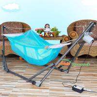 Auto Hammock เปลนอนเด็กไกวอัตโนมัติแบบพับได้ขนาดกลาง(M)สไตล์ผ้าเปลมีมุ้งสีฟ้า