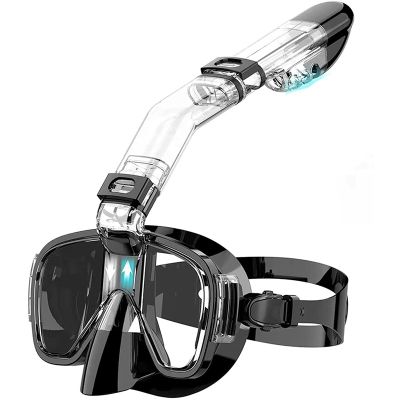 2X Snorkel Mask Foldable Diving Mask Set with Dry Top System and Camera Mount,Black