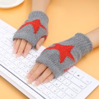 （AT）2022ขายส่ง WomenGloves OutdoorMen Warm Stretch Knitted Mittens Pentagram Wool Half Fingerless Gloves