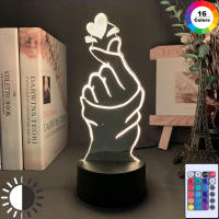 Finger Heart Led Night Light for Home Decoration Color Color Changing Touch Sensor Nightlight Cool Birthday Gift Table 3D Lamp