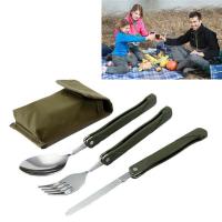 QianXing Shop Multifunctional Army Folding Cutlery Portable Cutlery Set with Pouch Cooking Survival Camping