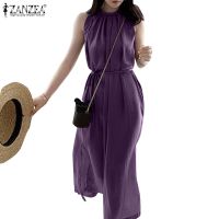 COD DSFGRDGHHHHH ZANZEA Summer Long Dress Solid Casual Sleeveless Elegant Purple New Sundress Vacation Clothes Women Dress