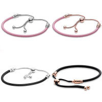 Original S925 Moments Pink Leather With Adjustable Sliding Clasp celet For Popular Bangle Bead Charm DIY Jewelry