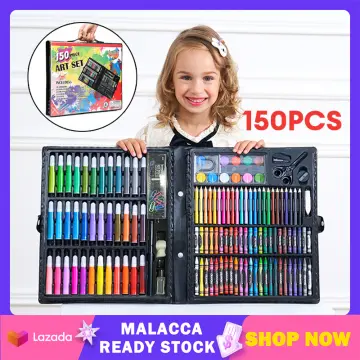 86/150Pcs/Set Drawing Tool Kit with Box Painting Brush Art Marker Water  Color Pen Crayon Kids Gift Pink 150pcs