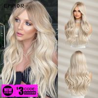 Emmor Ombre สีดำถึงสีบลอนด์อ่อนวิกผมสังเคราะห์ยาวหยักวิกผมกับ Bangs สำหรับผู้หญิงคอสเพลย์เส้นใยอุณหภูมิสูงธรรมชาติ