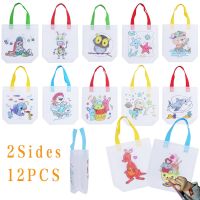 12 Pieces Coloring Goodie Bags Reusable Party Favor Bags Graffiti Goodie Bags Color Your Own Art Goodie Bags for Birthday Party