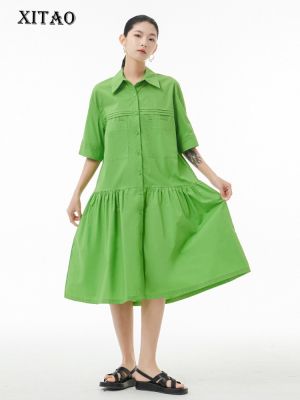 XITAO Dress Solid Color Casual  Women Shirt Dress