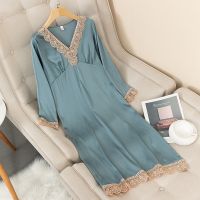 Nightgown female long loose the summer ice silk big yards sleeve dress spring and autumn period han edition 2023 new thin model