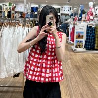 Uniqlo Sanlitun Produced 2022 Summer Womens Plaid Pleated Shirt Sleeveless Vest Top 447556/451547