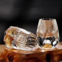 Crystal Glass Gold Foil Shot Glasses for Vodka Glass Home High-End Wine Set Double Glass Wine Cup for Home Bar Liquor Cup Gift