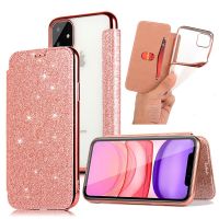 Bling Glitter Leather Flip Wallet Case For iPhone 14 13 Pro 12 11 Pro X XR XS MAX 8 7 Plus 6s SE 2020 Clear Back Soft TPU Case