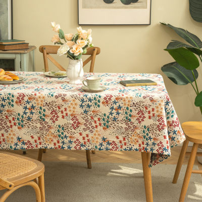 โต๊ะผ้าปูโต๊ะทรงสี่เหลี่ยมผืนผ้าเนื้อหนาลายดอกไม้หลากสีสไตล์ชนบทผ้าคลุมผ้ากำมะหยี่เกรดสูงขนาด140*300ซม. ขนาด4/6/8โต๊ะกันฝุ่นของตกแต่งบ้าน
