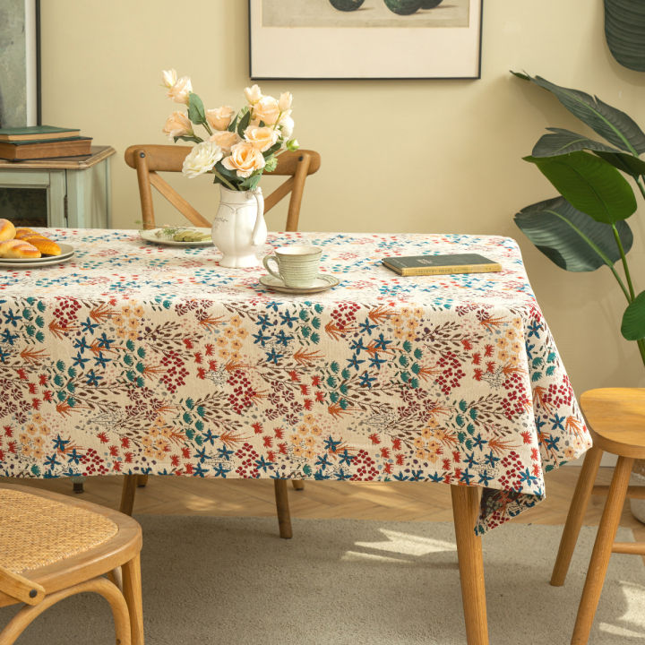 โต๊ะผ้าปูโต๊ะทรงสี่เหลี่ยมผืนผ้าเนื้อหนาลายดอกไม้หลากสีสไตล์ชนบทผ้าคลุมผ้ากำมะหยี่เกรดสูงขนาด140-300ซม-ขนาด4-6-8โต๊ะกันฝุ่นของตกแต่งบ้าน