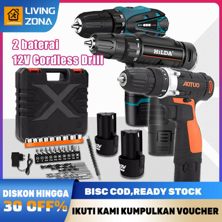 Cordless Drill Set 12V Bor Tangan Multifungsi Isi Ulang Mesin Bor ...