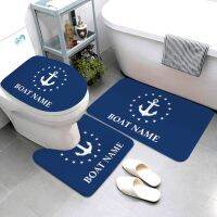 dark blue nautical series bathroom mat bathroom products anchor bath mat three-piece bathroom rug and mat set can be customized