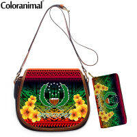 Coloranimal 2021 New Style 2Set Grils Crossbody Bag Gradient Pohnpei Polynesian Hibiscus Printed Women Shoulder Bag PU Leather