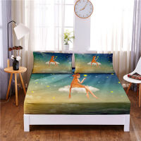 Girl on The Cloud Digital Printed 3pc Polyester Fitted Sheet Mattress Cover Four Corners with Elastic Band Bed Sheet Pillowcases