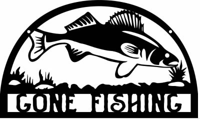 Gone Fishing Metal Wall Sign - Indoor Outdoor Trout Bass Metal Wall Sign