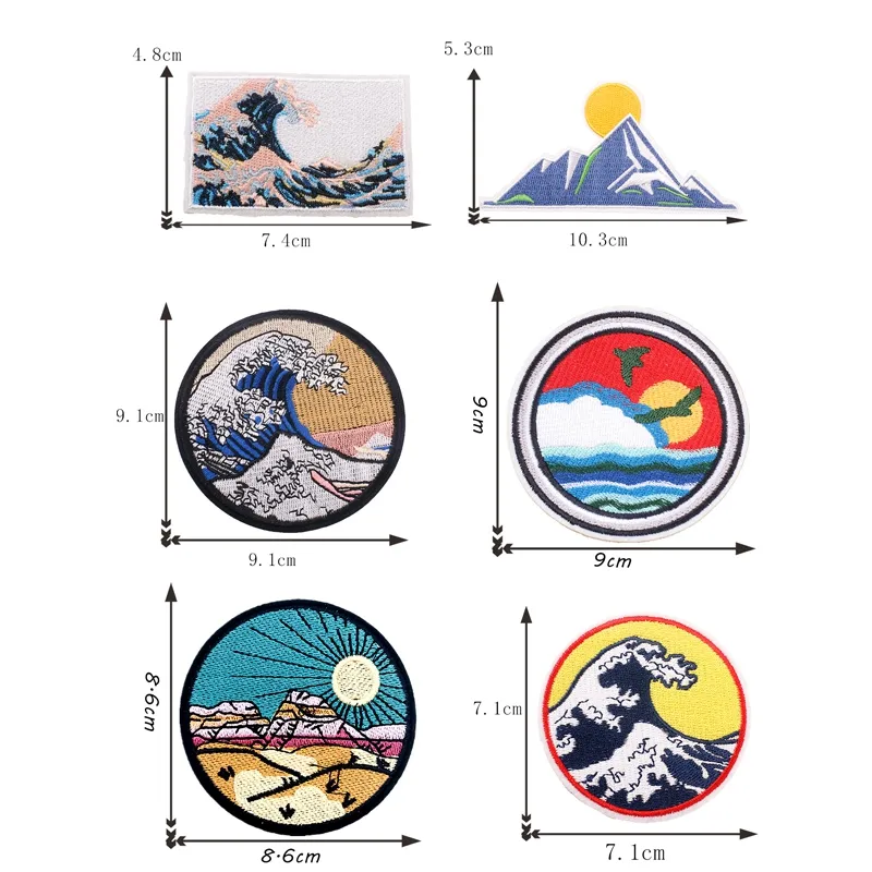 Embroidered Patches Iron Sew On clothing Patch Badge appliques Wave off  Kanagawa