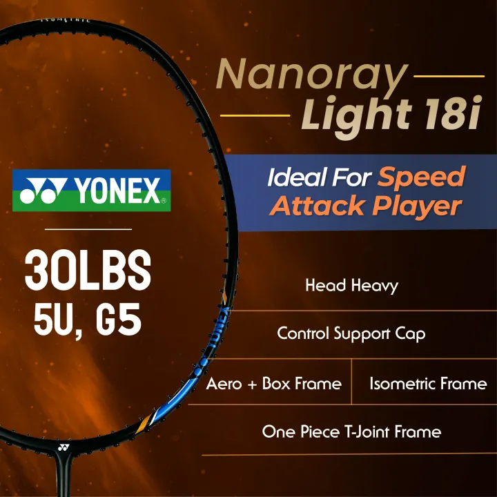 YONEX Nanoray Light 18i (Black) Badminton Racket YONEX Original Badminton Racket, 5UG5 Max