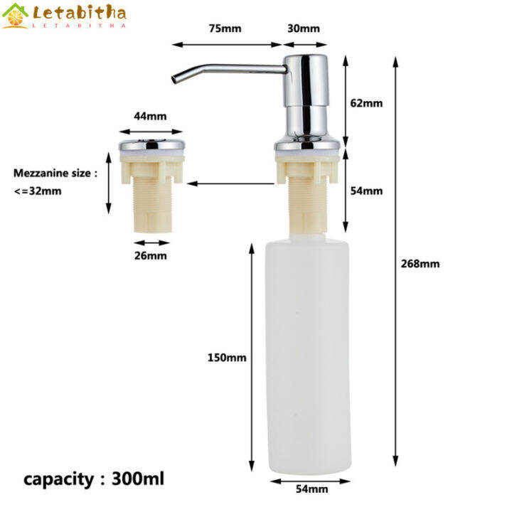 letabitha-ขวดภาชนะใส่เจลอาบน้ำแชมพูเครื่องจ่ายสบู่เหลวอ่างล้างจาน300มล-ความจุมากขวด304น้ำสแตนเลส