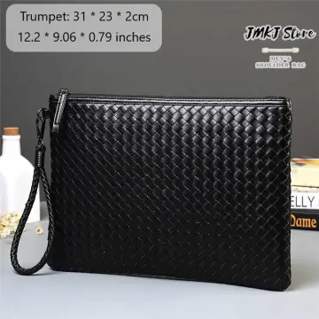 Woven PU Leather Bag Classic Black Envelope Bag Fashion Leather Men's  Clutch Bag