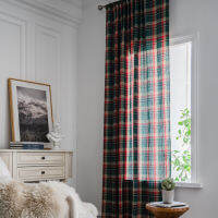 1PCS 1.4M Wide Nordic Retro Plaid Cotton Linen Curtain Semi-shading Living Room Balcony Bedroom Curtains Home Decoration