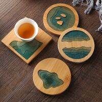 Modern Art Bamboo Coasters Resin Abstract Landscape Cup Holder Non-Slip Coffee Cup Coaster Heat Insulation Tearoom Table Decor