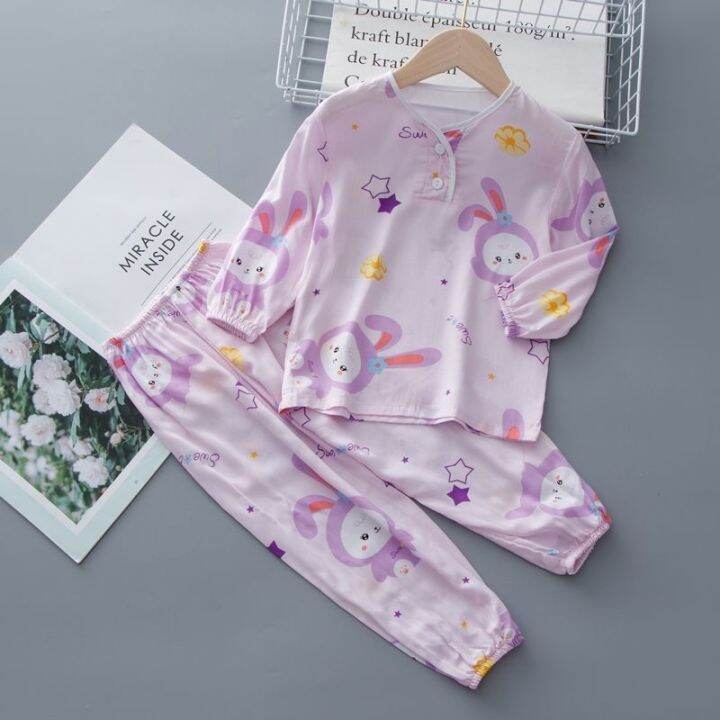 ready-childrens-pajamas-summer-thin-section-long-sleeved-girl-baby-girl-little-boy-summer-big-boy-cotton-silk-air-conditioning-home-clothes