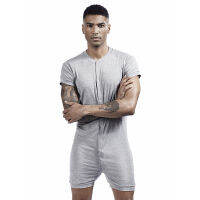 Mens Siamese Pajamas Onesies Home Clothes Super-elastic Comfortable Snap Button Jumpsuit Men Sleepwear Solid Color T-Shirts