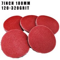 5 Pcs 7” Inch 180mm Aluminum Oxide Dry Sandpaper Sanding Discs Hook Loop For Stone Round Red Disk Sand Sheets Disc Self Adhesive