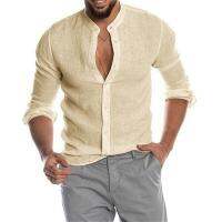 Mens Fashion Casual Solid Color Shirt Button Linen Cotton Comfortable Daily Top Long Sleeve Shirt