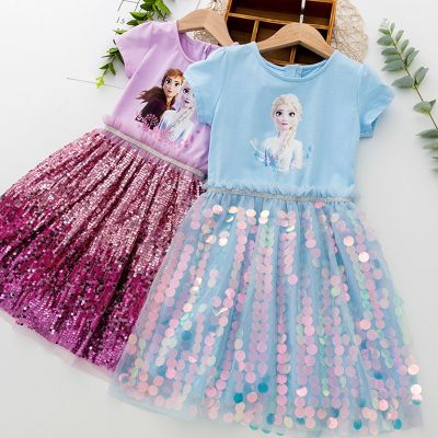 Girls Clothing Dress 2022 New Girls Cartoon Elsa Dress Girls Princess Party Birthday Childrens Clothing Mesh Tutu Dress 2-9Ys