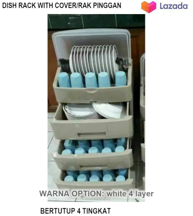 Dish rack with cover/rak pinggan bertutup 4 tingkat Lazada