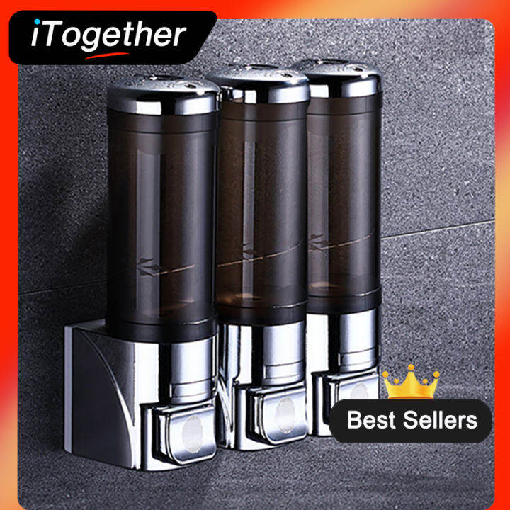 iTogether Soap Dispensers NoDrill Transparent Shampoo Shower Dispenser Wall Mount Plating
