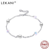 LEKANI S925 Sterling Silver Anklets For Women Round Beads Austria Crystal Anklet Bracelets Famale Birthday Gift Fine Jewelry