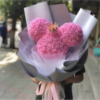 Creative Gift Artificial Rose Bear Flower Mickey Head for Christmas Decoration Valentines Day Best Gift for Girlfriend and Kids