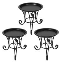 3X European Style Simple Mini Flower Stand Flower Pot Succulent Flower Shelf Iron Stand + Iron Plate for Desktop Balcony